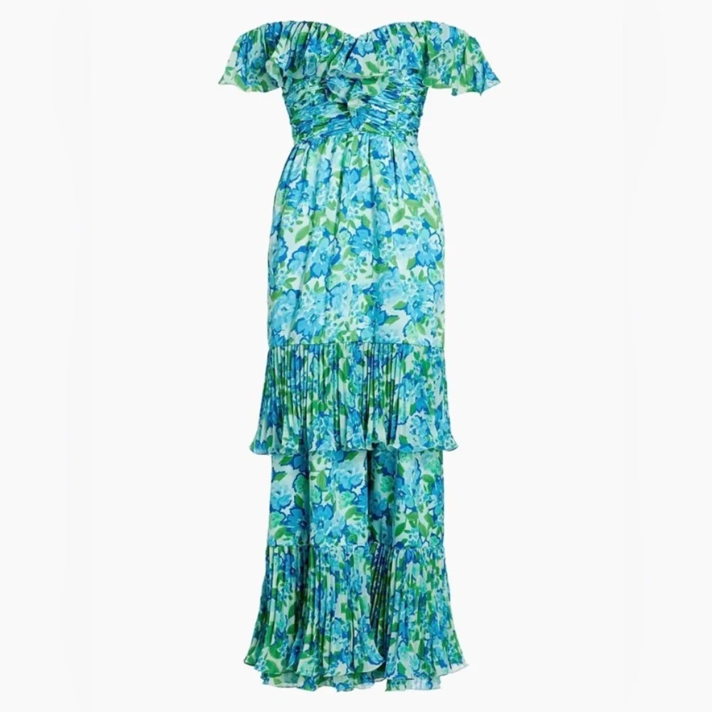 Amur Dress Womens Size 6 Pia Garden Blues Floral Pleated Tiered Midi Cottage - Picture 4 of 16